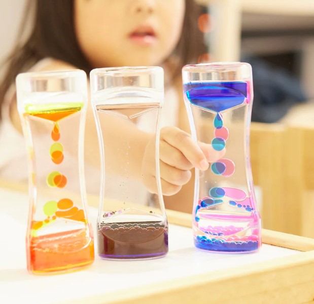 motion timer met kinderhand, liquid olie loper