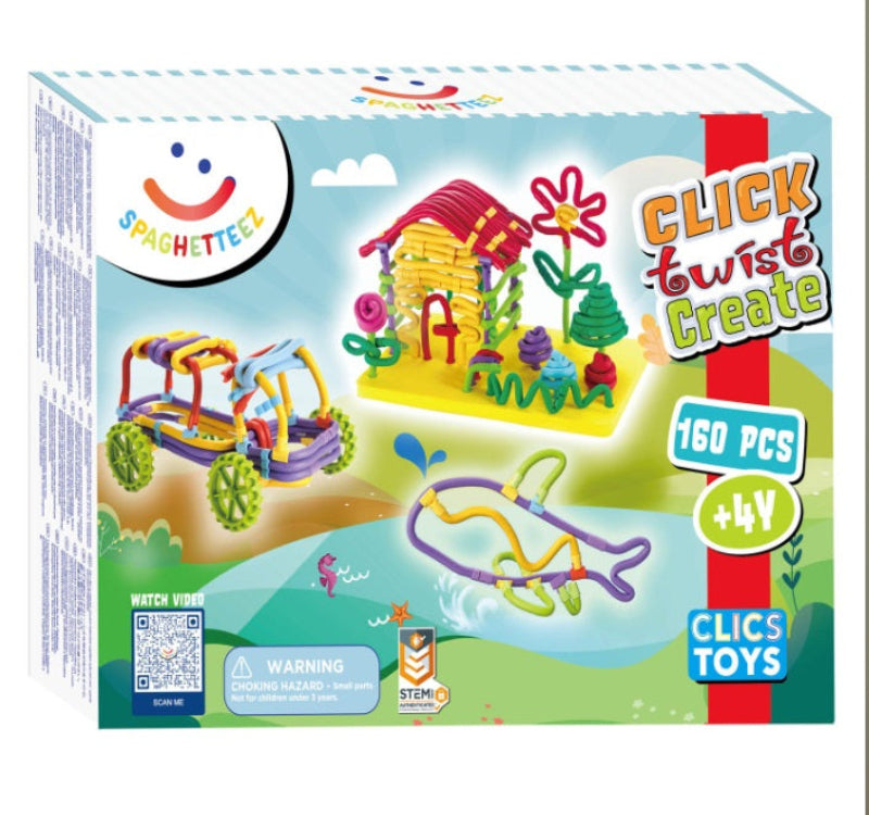 Spagheetteez click twist crate 160 stuks, motoriekspeelgoed 