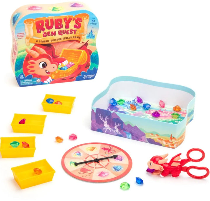 spel ruby's uit de doos, alle inhoud zichtbaar, knip oefen spel