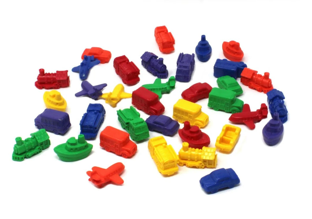 details uit het reuze sorteerset van learning resouces, voertuigen in rood, blauw, geel en groen, motoriekspeelgoed